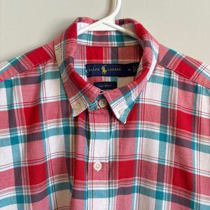 Ralph Lauren Men's Size XL Custom Fit Button Down Plaid Red Teal Preppy Classic